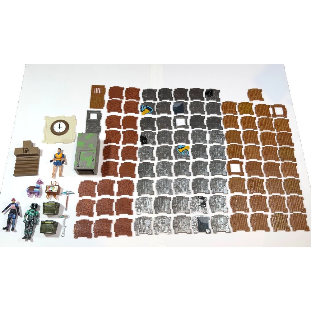 Fortnite 114 Piece Set w/ Action Figures, Building Wall Pieces Wood Metal Brick